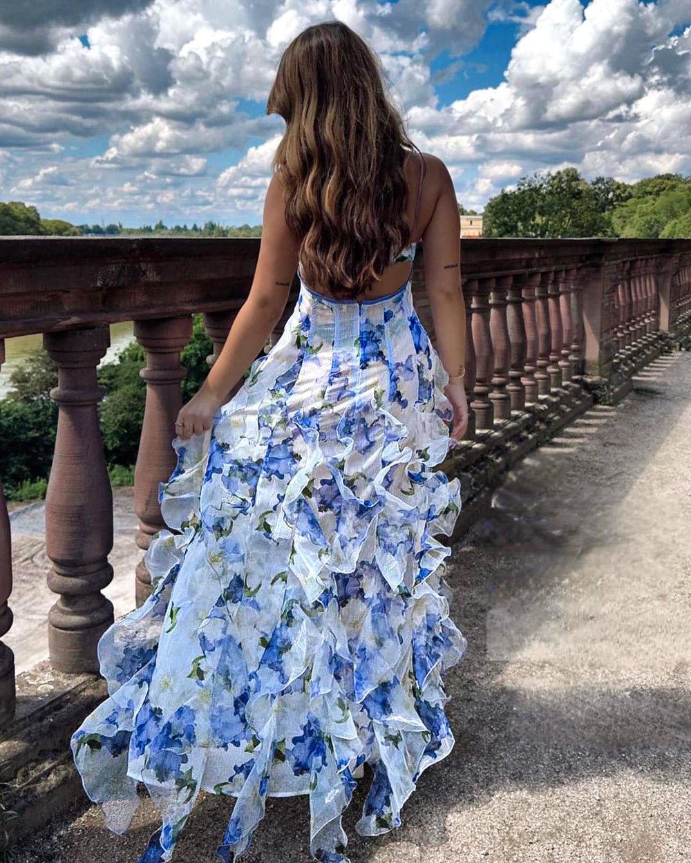 Kvinners Ruffled Blomsterkjole