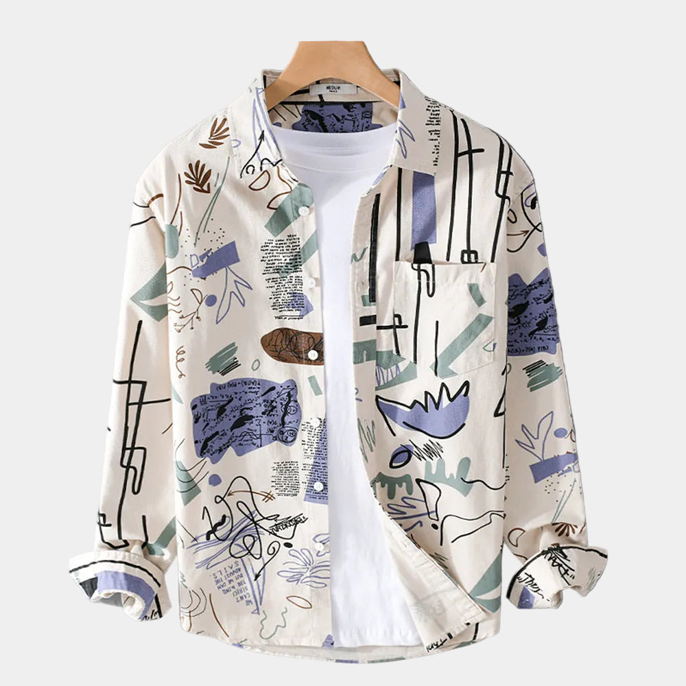 Herrskjorta med konstnärligt tryck – Skjorta herrmode | LUMINĀFASH
