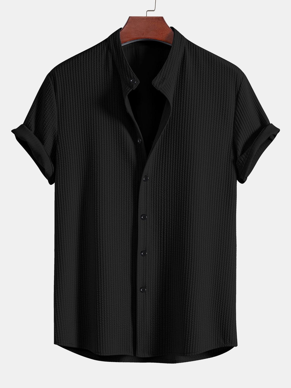 Texturerad herrskjorta med officerskrage – detalj 2 | LUMINĀFASH