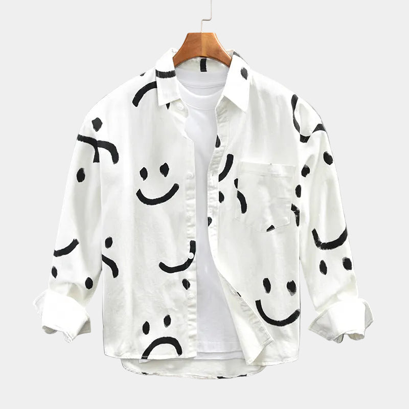 Tryckt herrskjorta med knappar – Skjorta herrmode | LUMINĀFASH