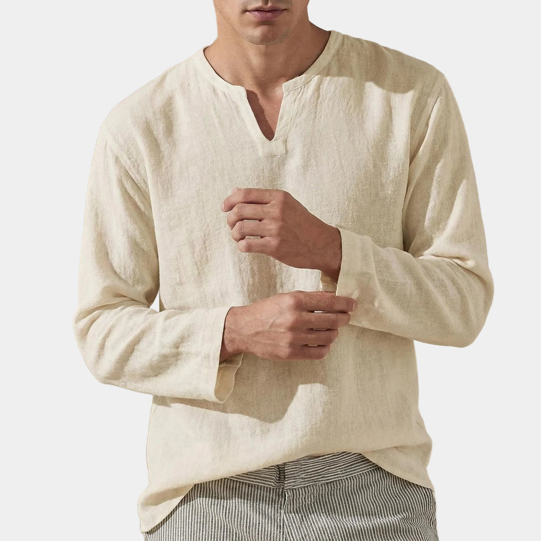 Herrskjorta med V-krage – Skjorta herrmode | LUMINĀFASH