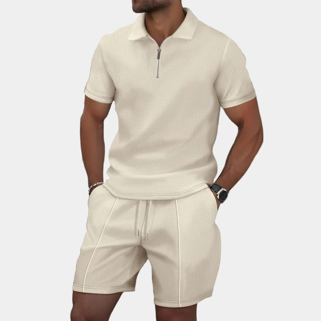 Herrset med polo, halvdragkedja och shorts – Set herrmode | LUMINĀFASH