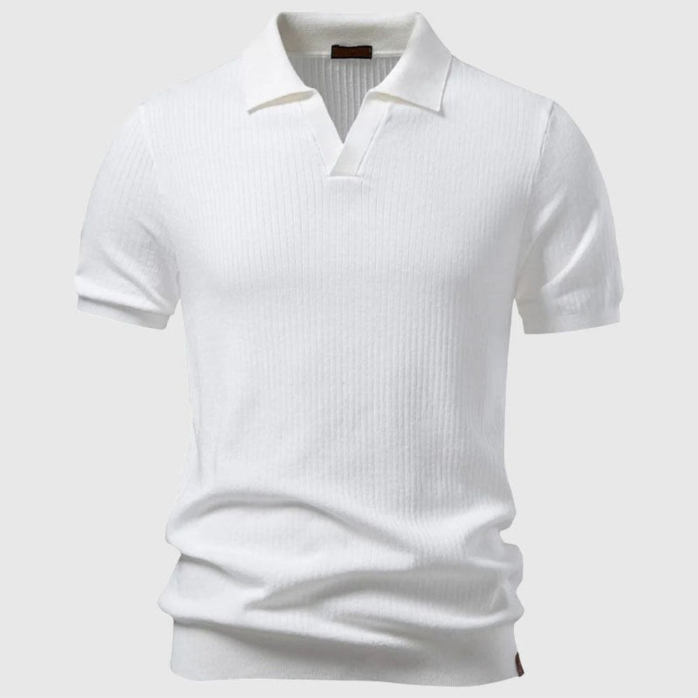 Herrpolo i ribbstickat material – detalj 2 | LUMINĀFASH