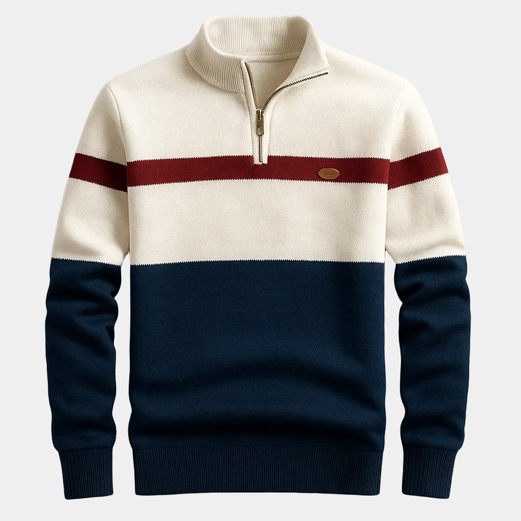 Randig herrpullover med halvdragkedja – Tröja herrmode | LUMINĀFASH