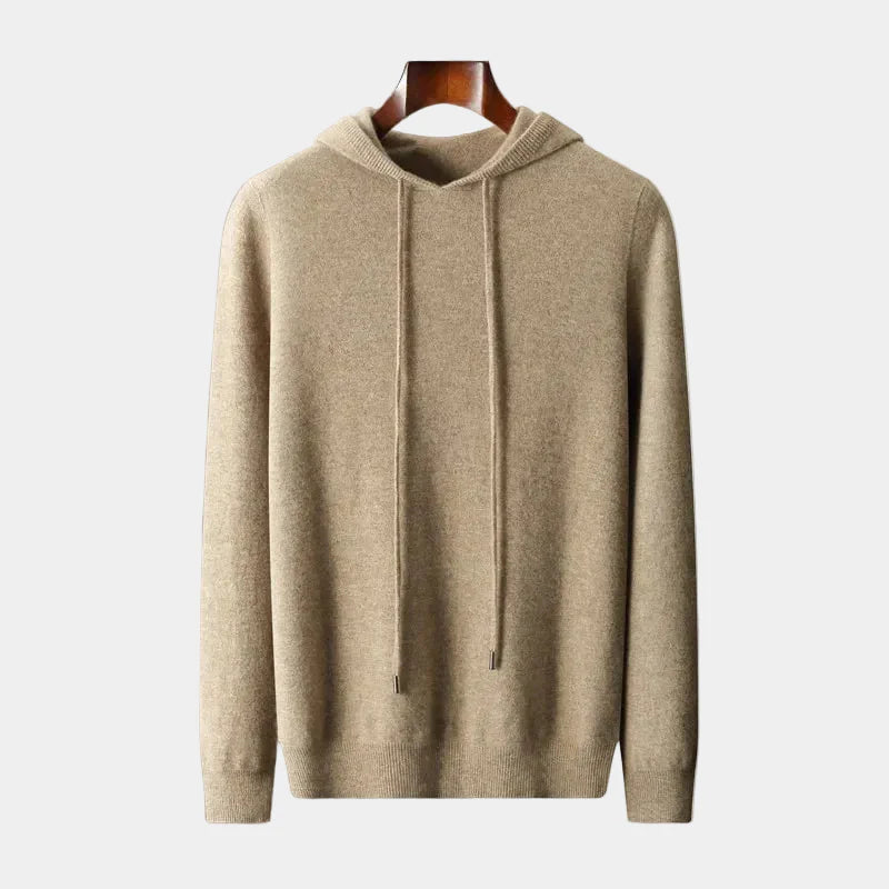 Herrpullover med huva i stickmaterial – Tröja herrmode | LUMINĀFASH