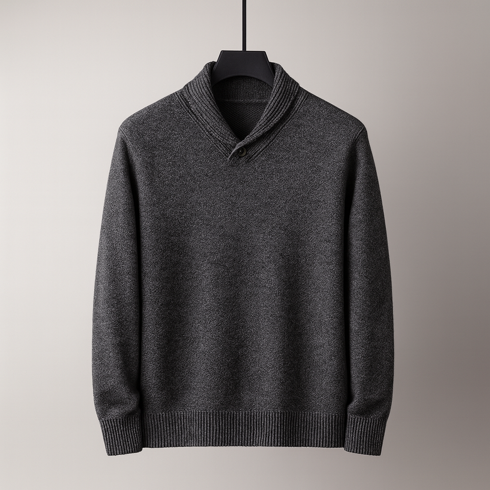 Herrpullover med sjalkrage – detalj 2 | LUMINĀFASH