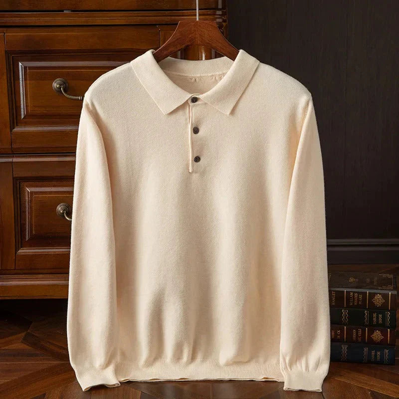 Herrpullover med knappförsedd polokrage – Tröja herrmode | LUMINĀFASH