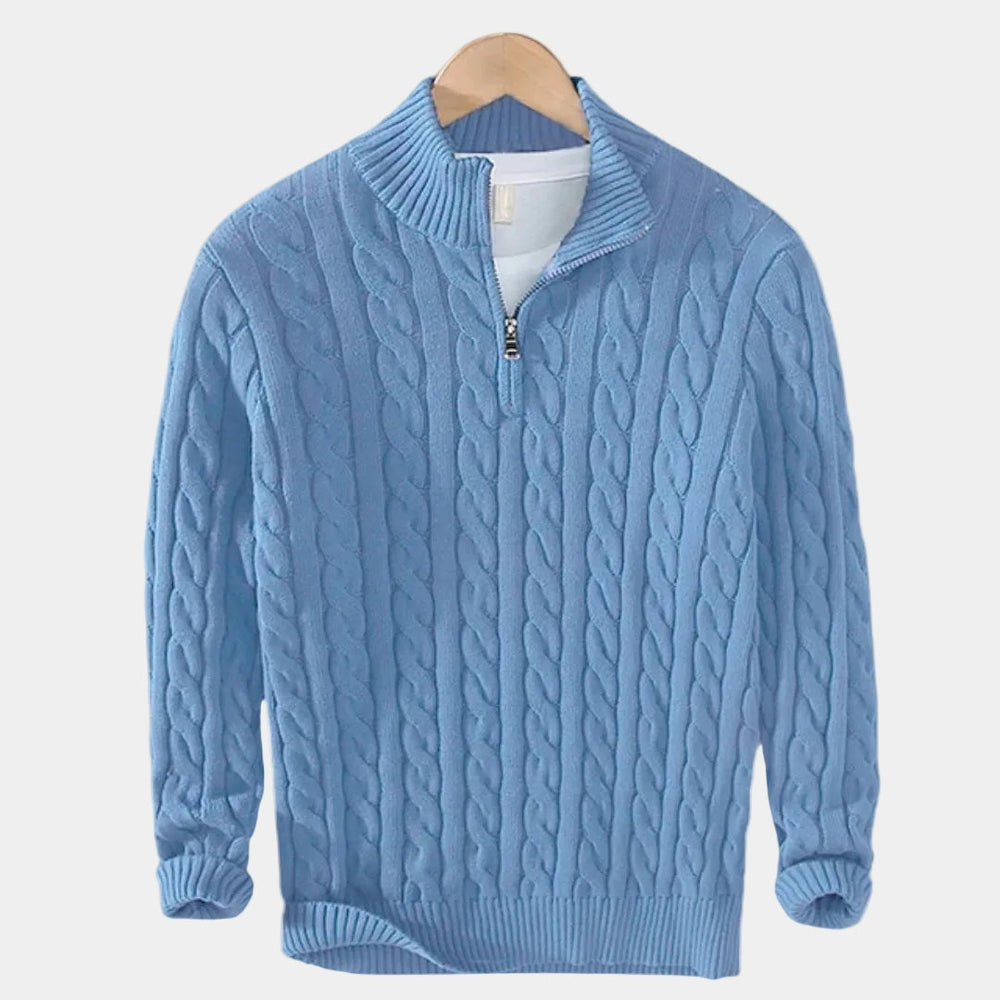 Herrpullover med halvdragkedja – detalj 2 | LUMINĀFASH