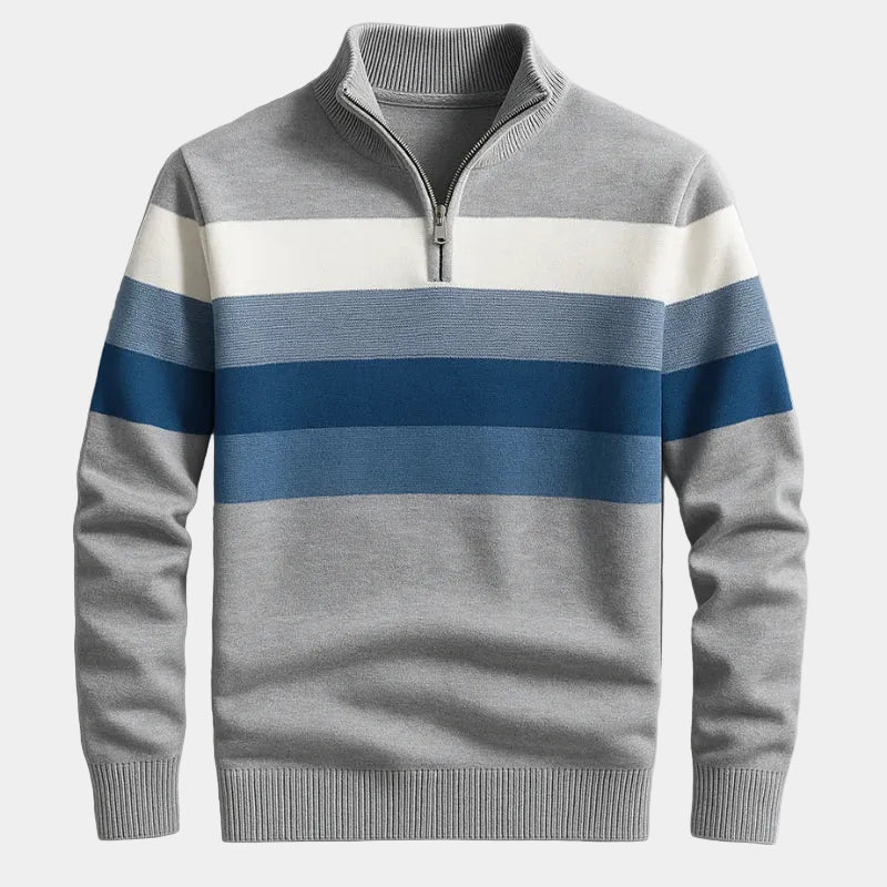 Randig herrpullover med halvdragkedja – Tröja herrmode | LUMINĀFASH