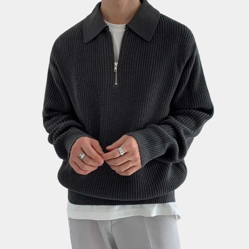 Herrpullover med halvdragkedja – Tröja herrmode | LUMINĀFASH