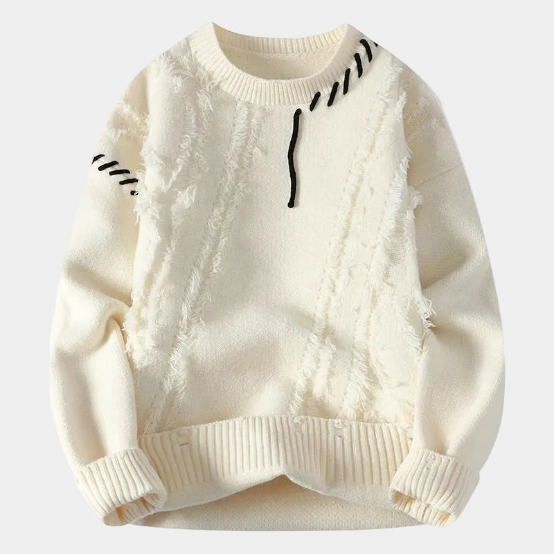 Pull homme texturé col rond – Tröja herrmode | LUMINĀFASH