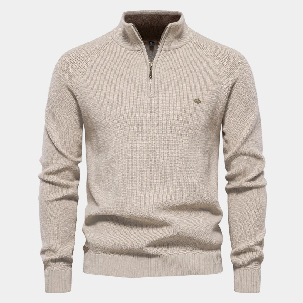 Herrpullover med hög krage och dragkedja – detalj 2 | LUMINĀFASH