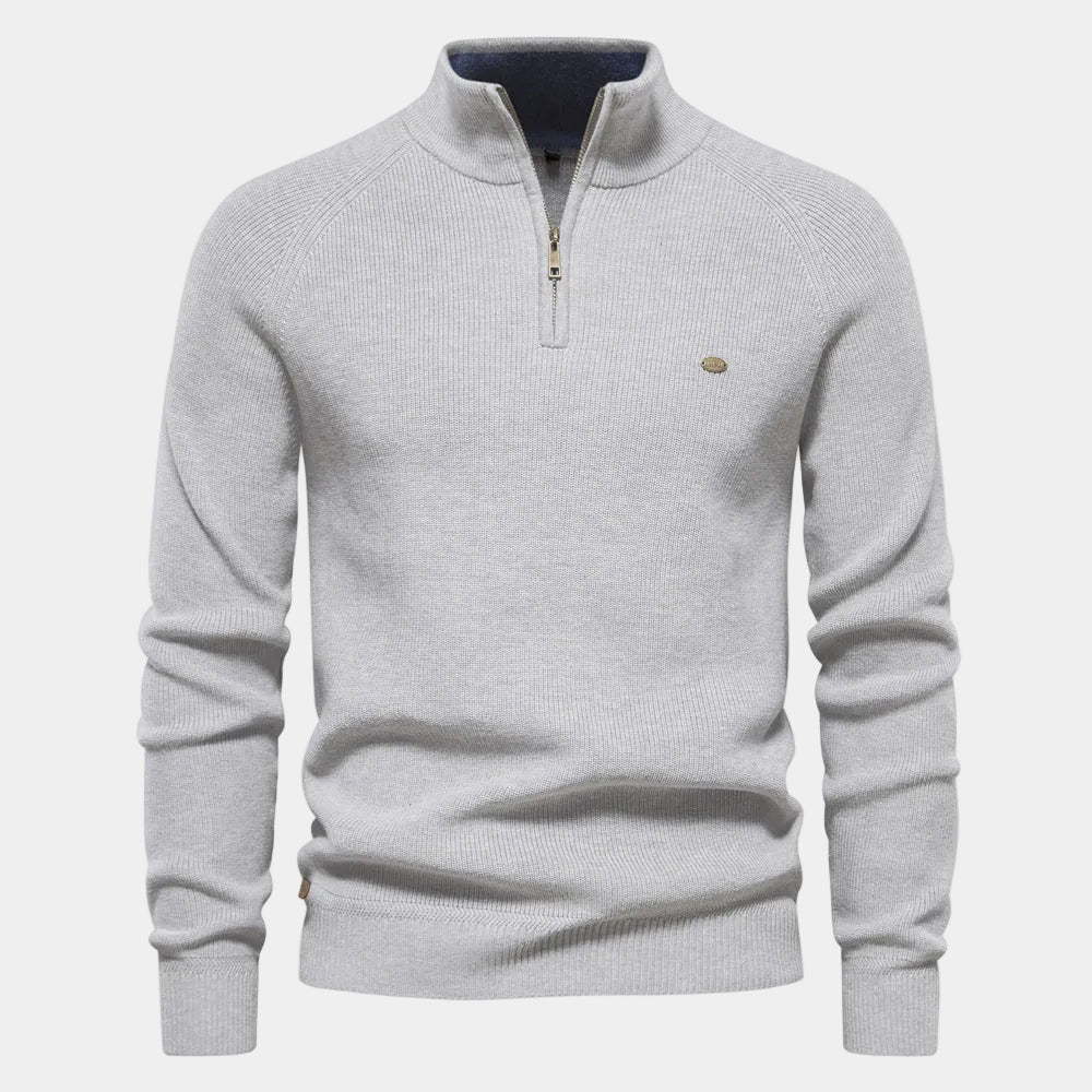 Herrpullover med hög krage och dragkedja – Tröja herrmode | LUMINĀFASH