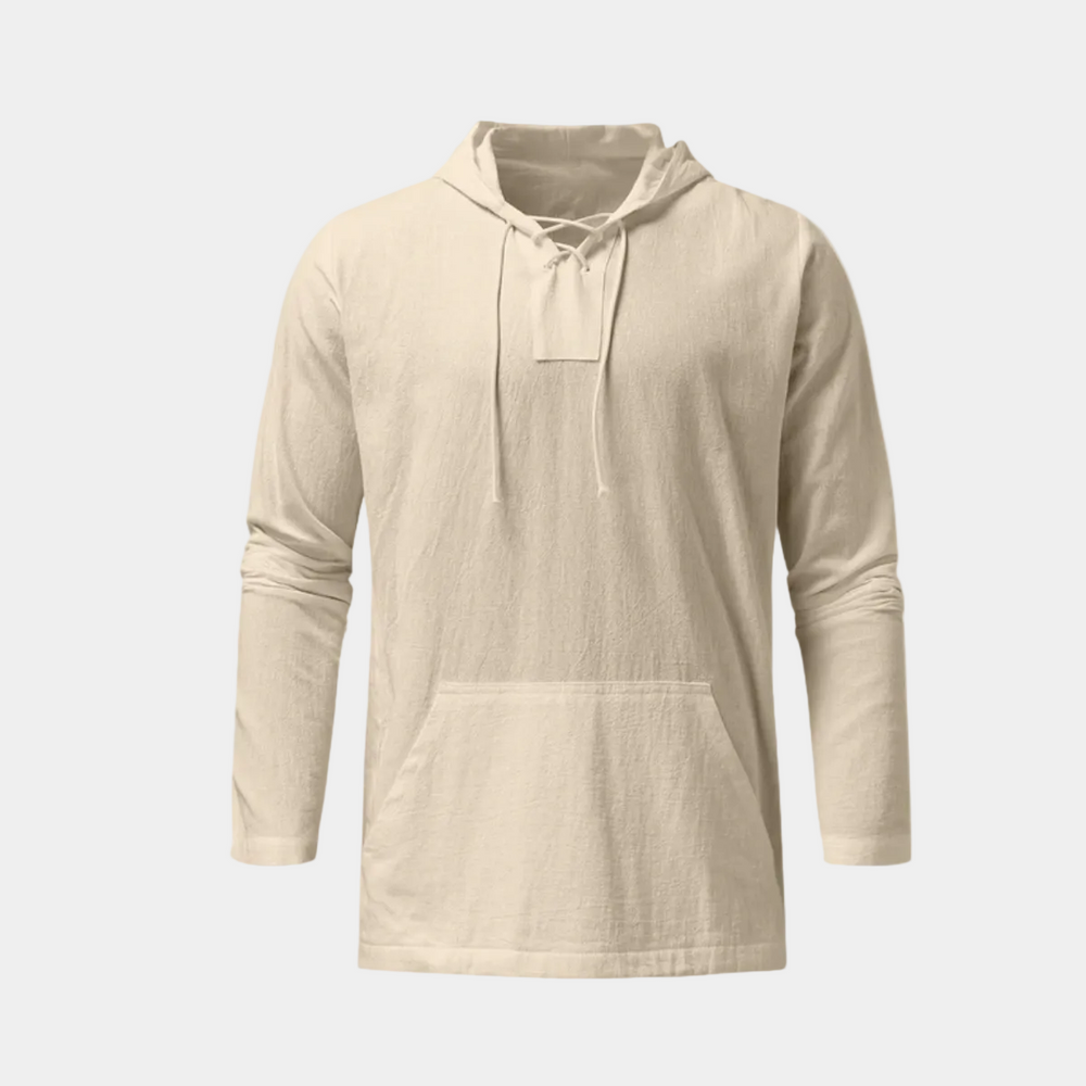 Herrpullover med huva och snörning – detalj 2 | LUMINĀFASH