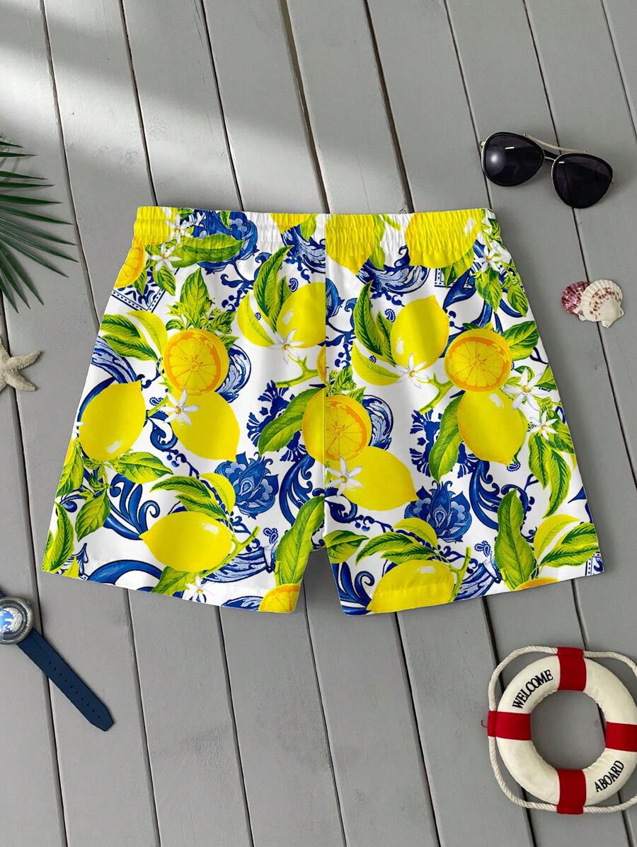 Herrshorts med citrustryck – detalj 2 | LUMINĀFASH