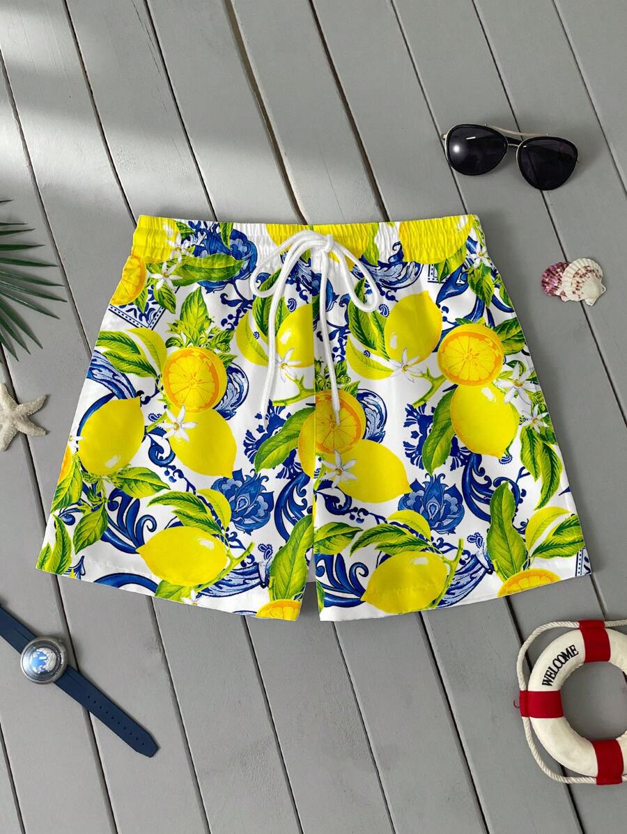 Herrshorts med citrustryck – Shorts herrmode | LUMINĀFASH