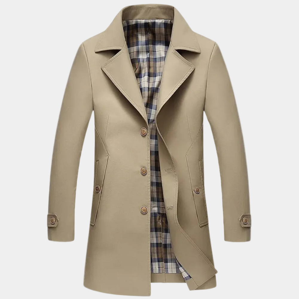 Herrtrenchcoat med knappar – detalj 2 | LUMINĀFASH